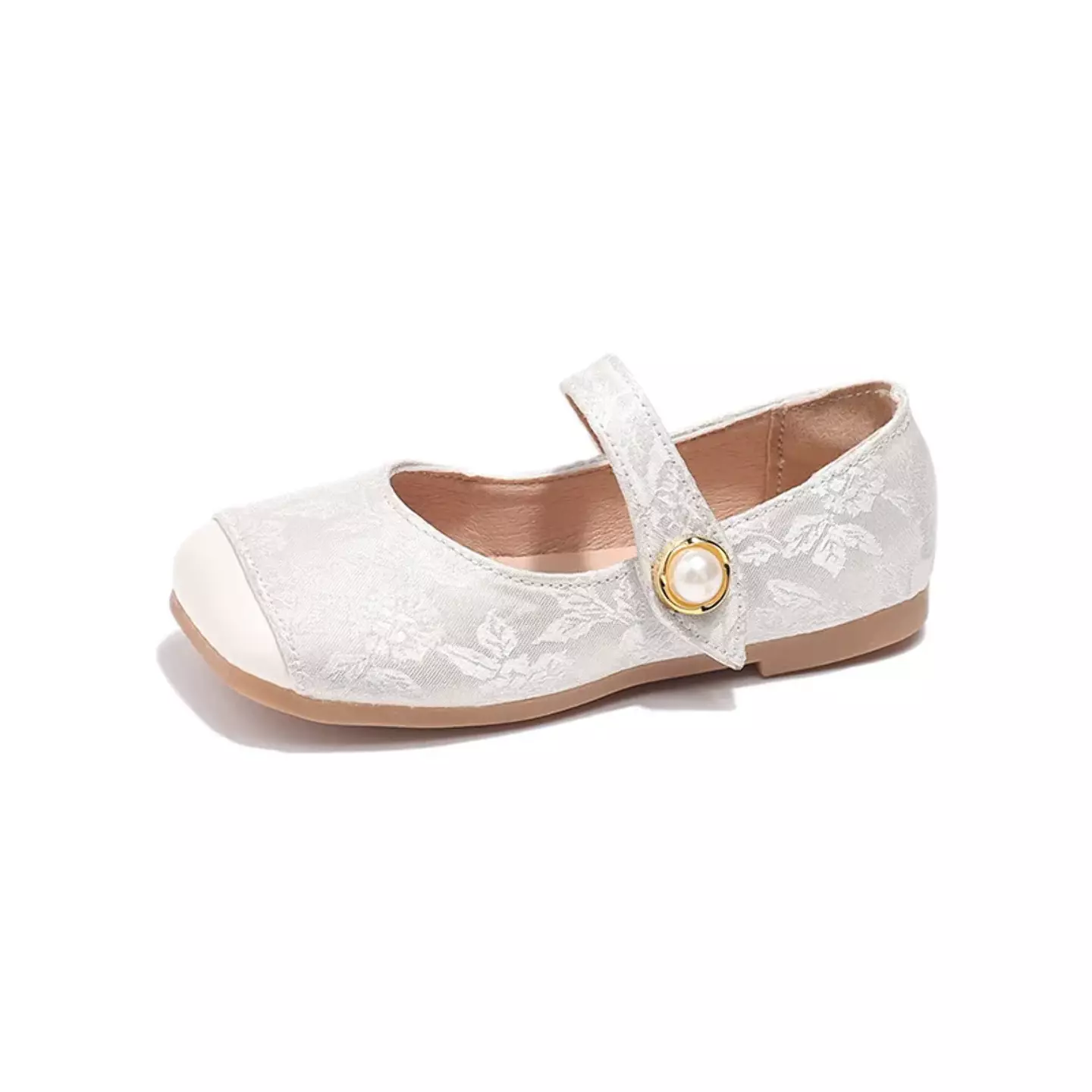 Young Girls & Girls Ivory Floral Scroll Pearl Strap Dress Shoes | Lucys 12348