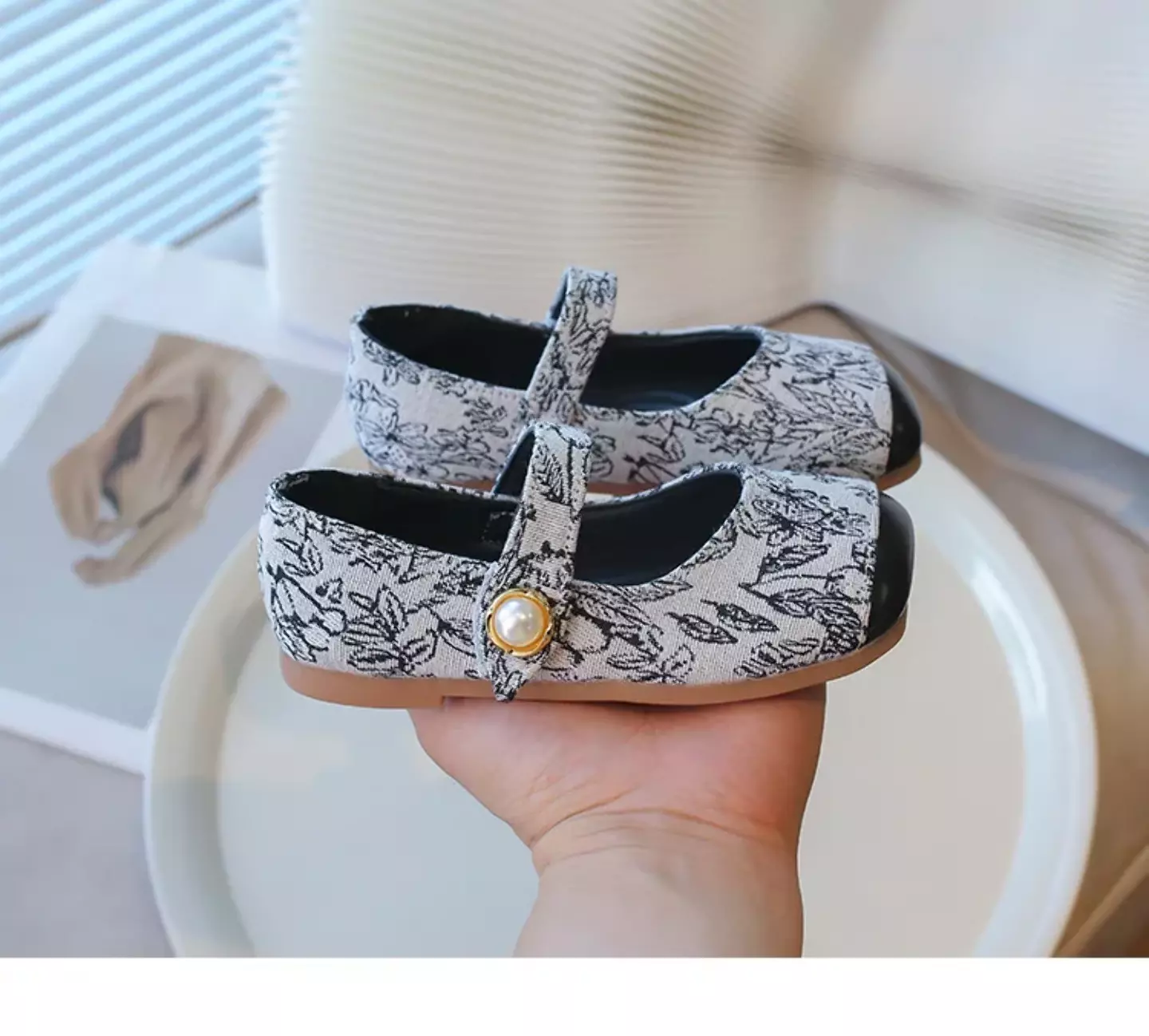 Young Girls & Girls Black Floral Scroll Pearl Strap Dress Shoes | Lucys 12349
