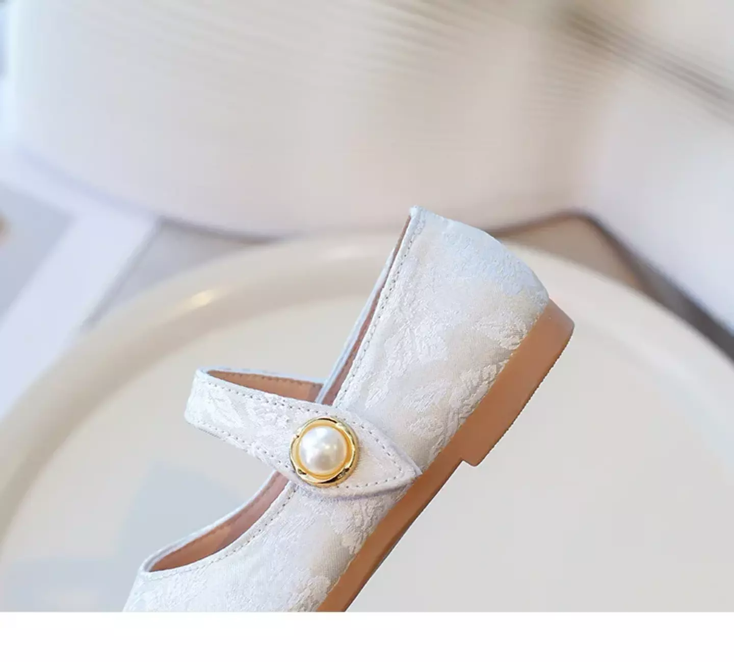 Young Girls & Girls Ivory Floral Scroll Pearl Strap Dress Shoes | Lucys 12348