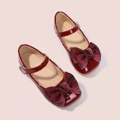 Toddler, Young Girls & Girls Maroon Pale Edge Layered Bow Mary Jane Shoes | Lucys 12364