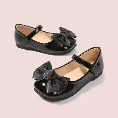 Toddler, Young Girls & Girls Black Pale Edge Layered Bow Mary Jane Shoes | Lucys 12365