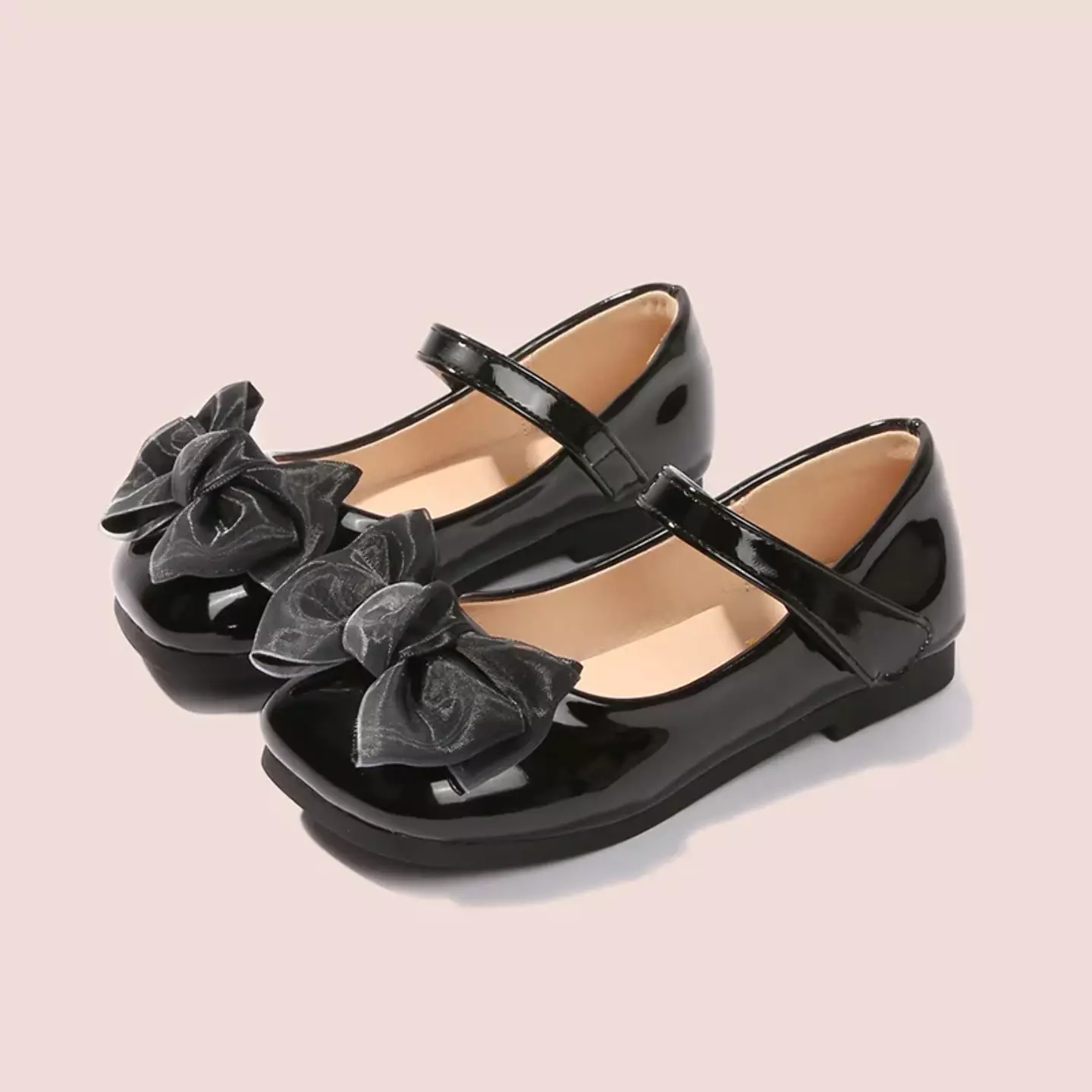 Toddler, Young Girls & Girls Black Pale Edge Layered Bow Mary Jane Shoes | Lucys 12365