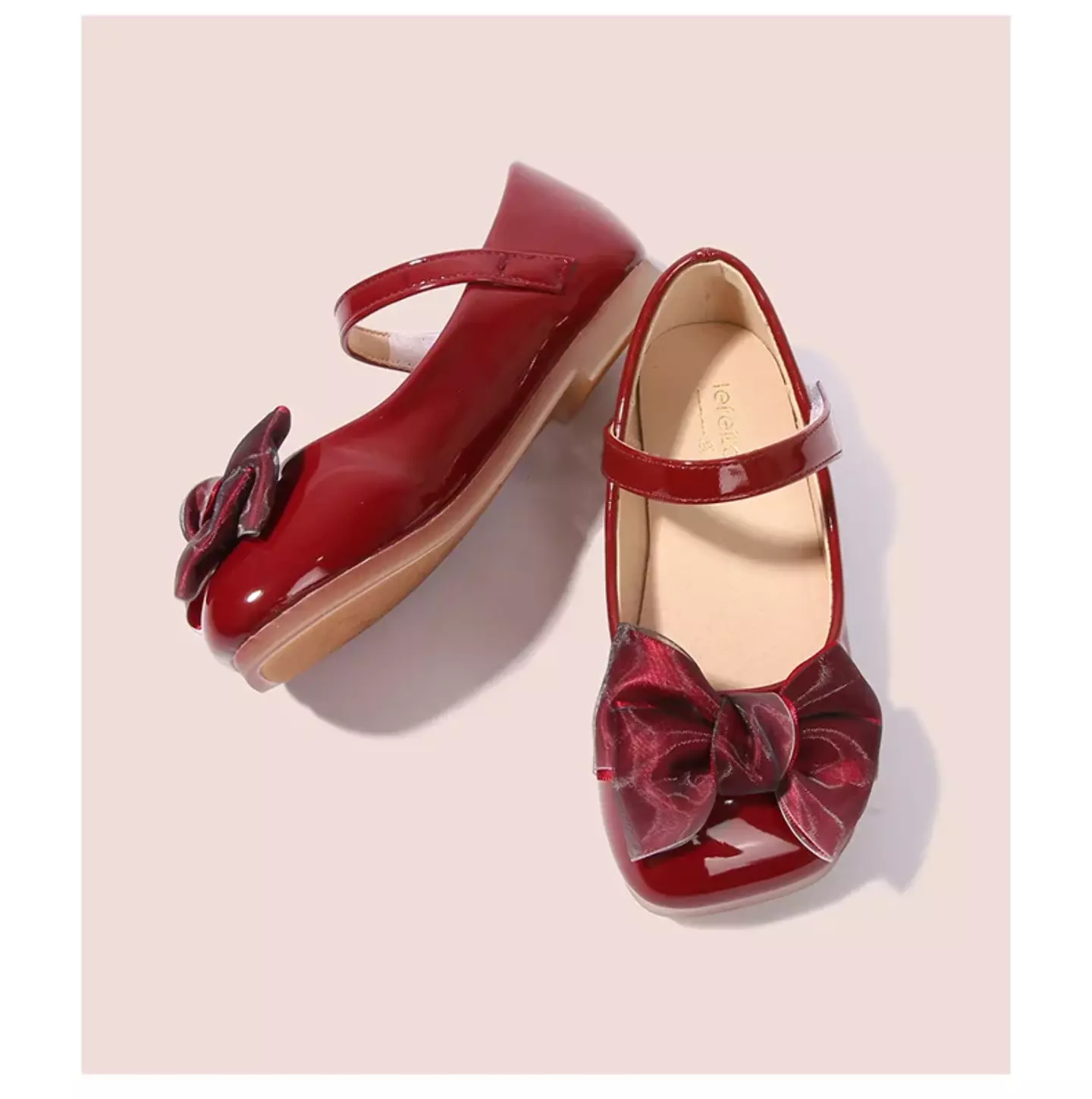 Toddler, Young Girls & Girls Maroon Pale Edge Layered Bow Mary Jane Shoes | Lucys 12364