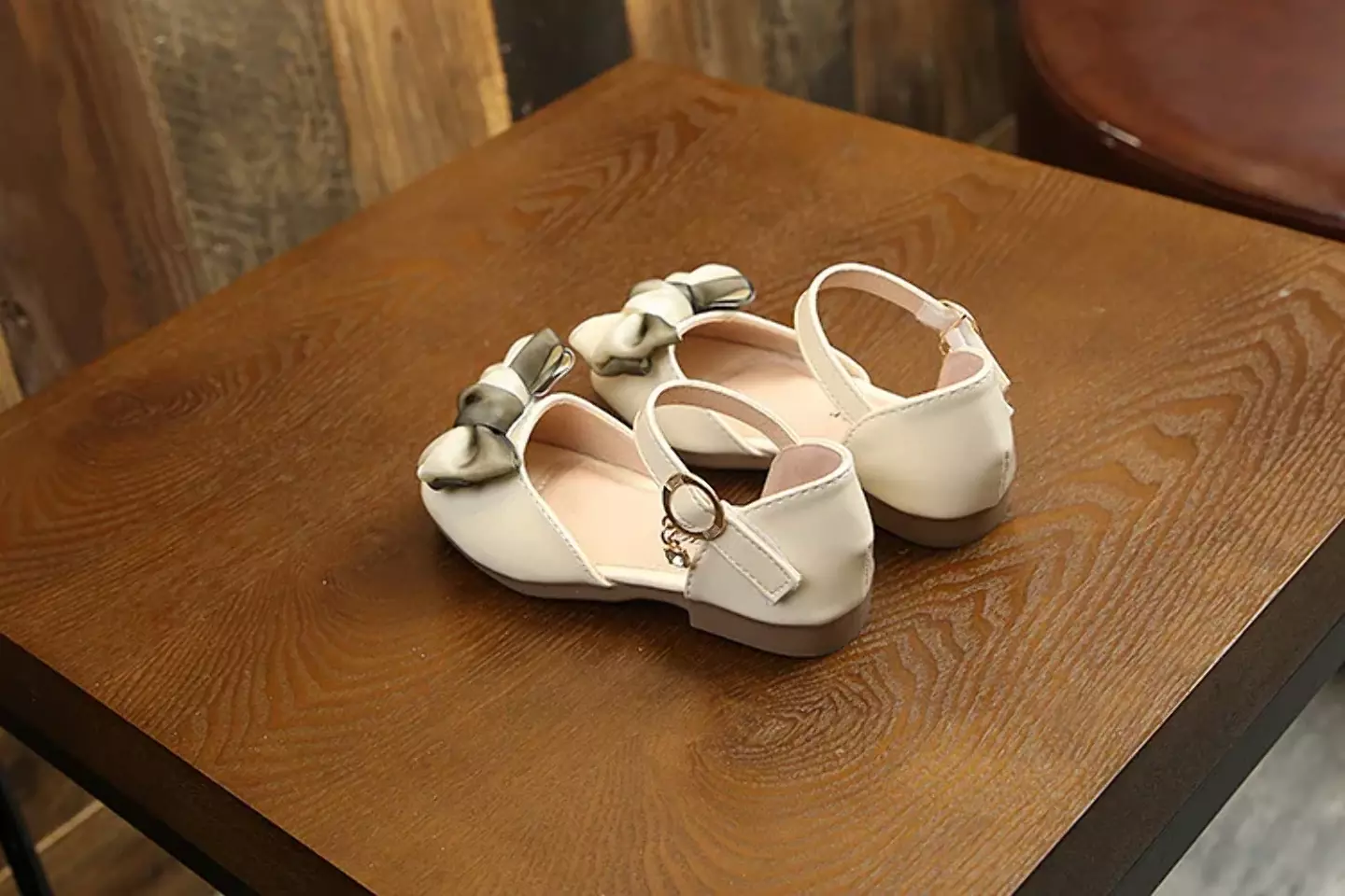 Toddler, Young Girls & Girls Ivory Slanted Fold Two Tone Bow Dress Shoes | Lucys 12382