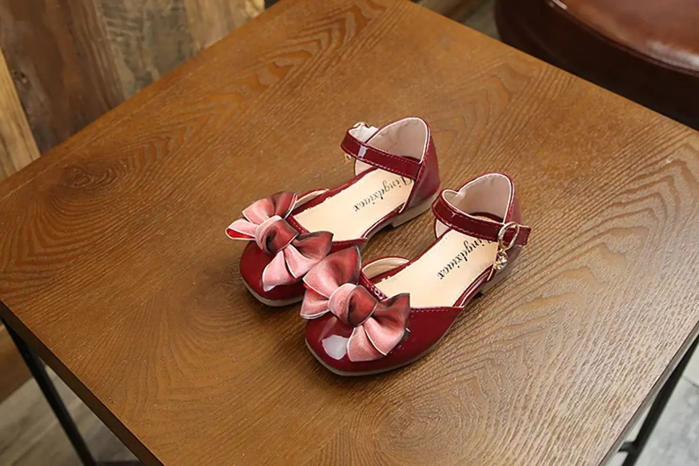 Toddler, Young Girls & Girls Maroon Slanted Fold Two Tone Bow Dress Shoes | Lucys 12380