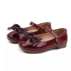 Young Girls & Girls Maroon Inset Loop Bow Tab Strap Dress Shoes | Lucys 12392