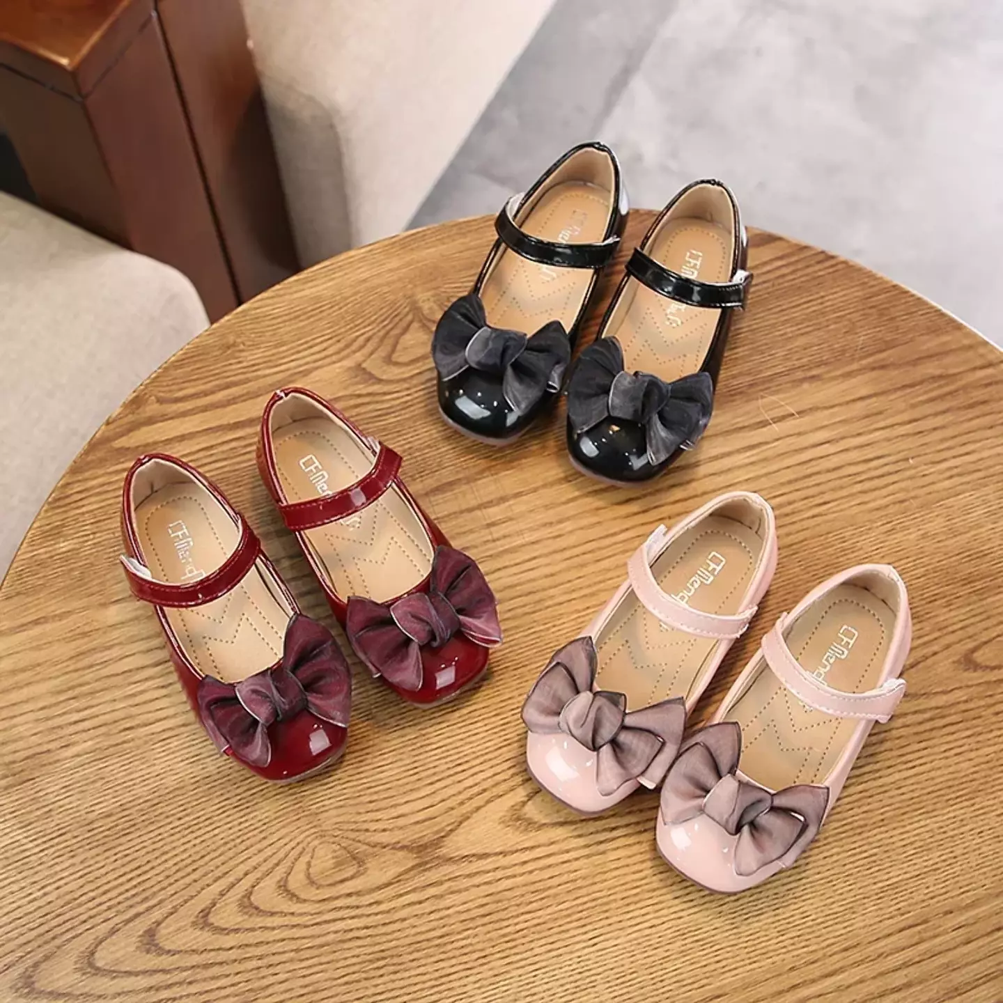 Young Girls & Girls Dusty Pink Inset Loop Bow Tab Strap Dress Shoes | Lucys 12393