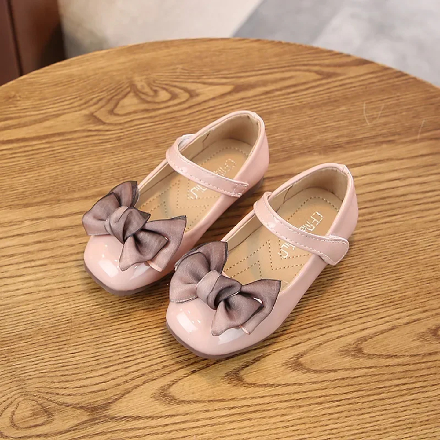 Young Girls & Girls Dusty Pink Inset Loop Bow Tab Strap Dress Shoes | Lucys 12393