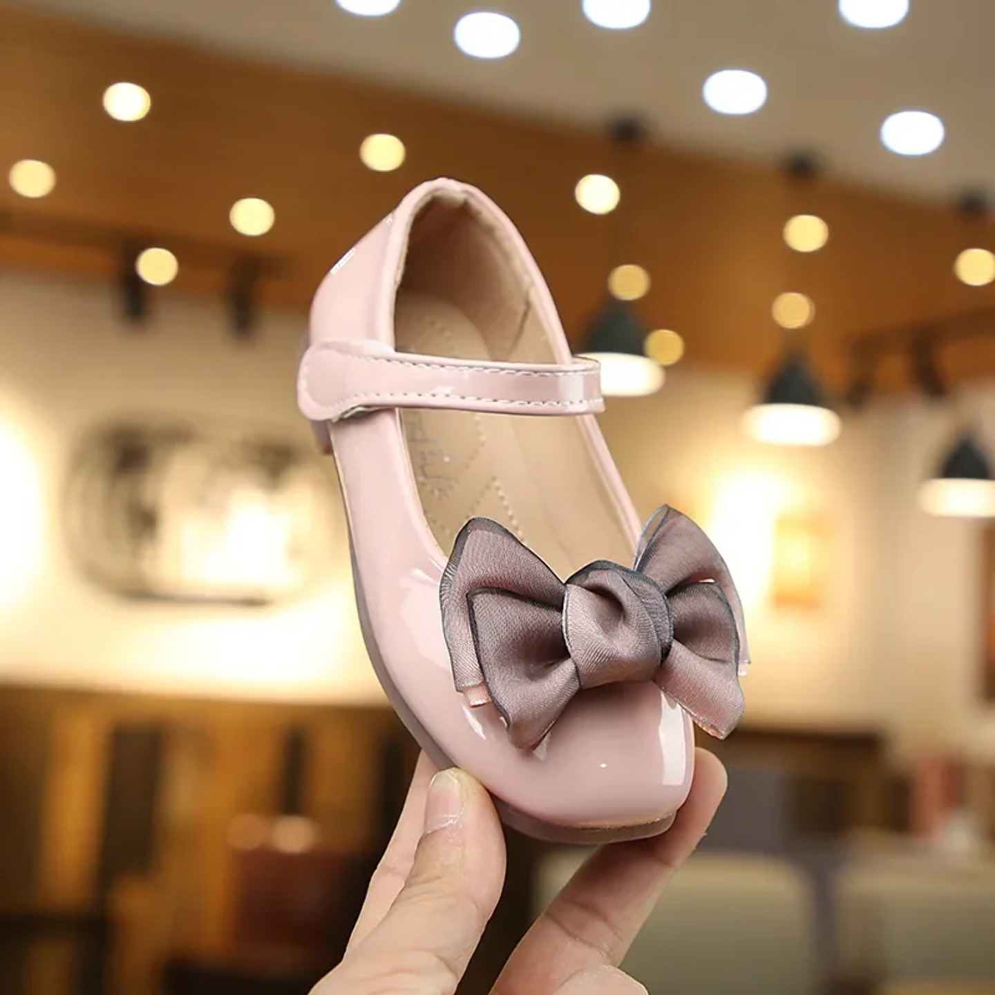 Young Girls & Girls Dusty Pink Inset Loop Bow Tab Strap Dress Shoes | Lucys 12393