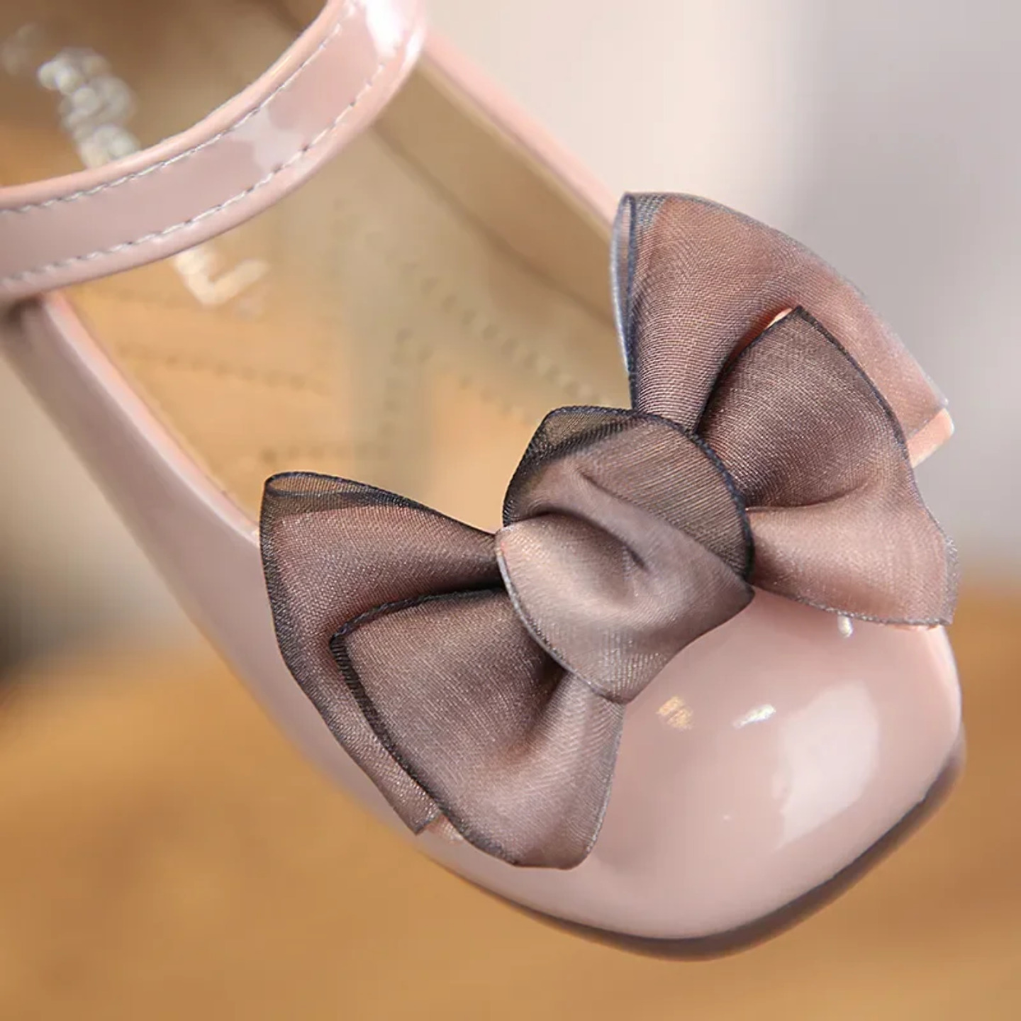 Young Girls & Girls Dusty Pink Inset Loop Bow Tab Strap Dress Shoes | Lucys 12393