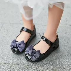 Young Girls & Girls Black Heart Edge Loop Bow Dress Shoes | Lucys 12405