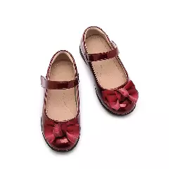 Young Girls & Girls Maroon Heart Edge Loop Bow Dress Shoes | Lucys 12404