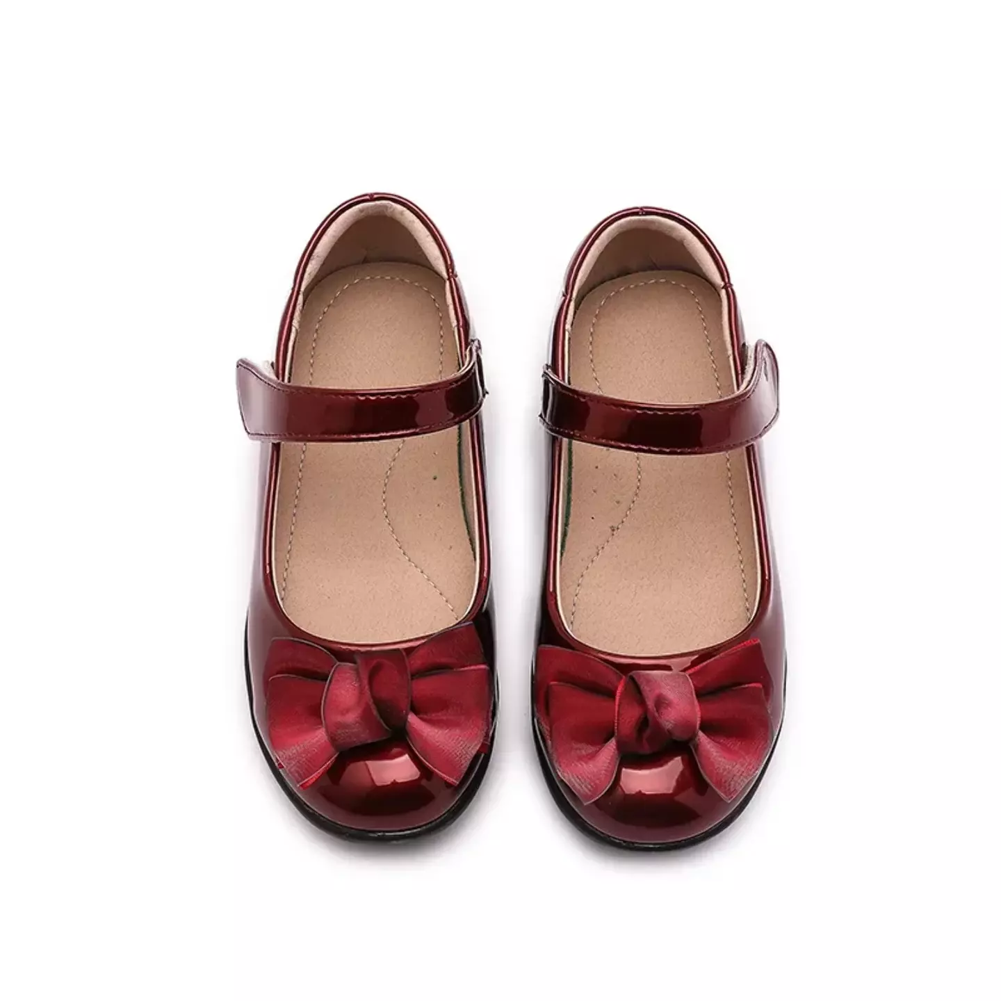 Young Girls & Girls Maroon Heart Edge Loop Bow Dress Shoes | Lucys 12404