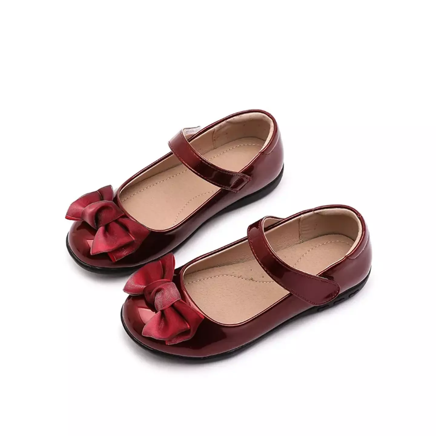 Young Girls & Girls Maroon Heart Edge Loop Bow Dress Shoes | Lucys 12404