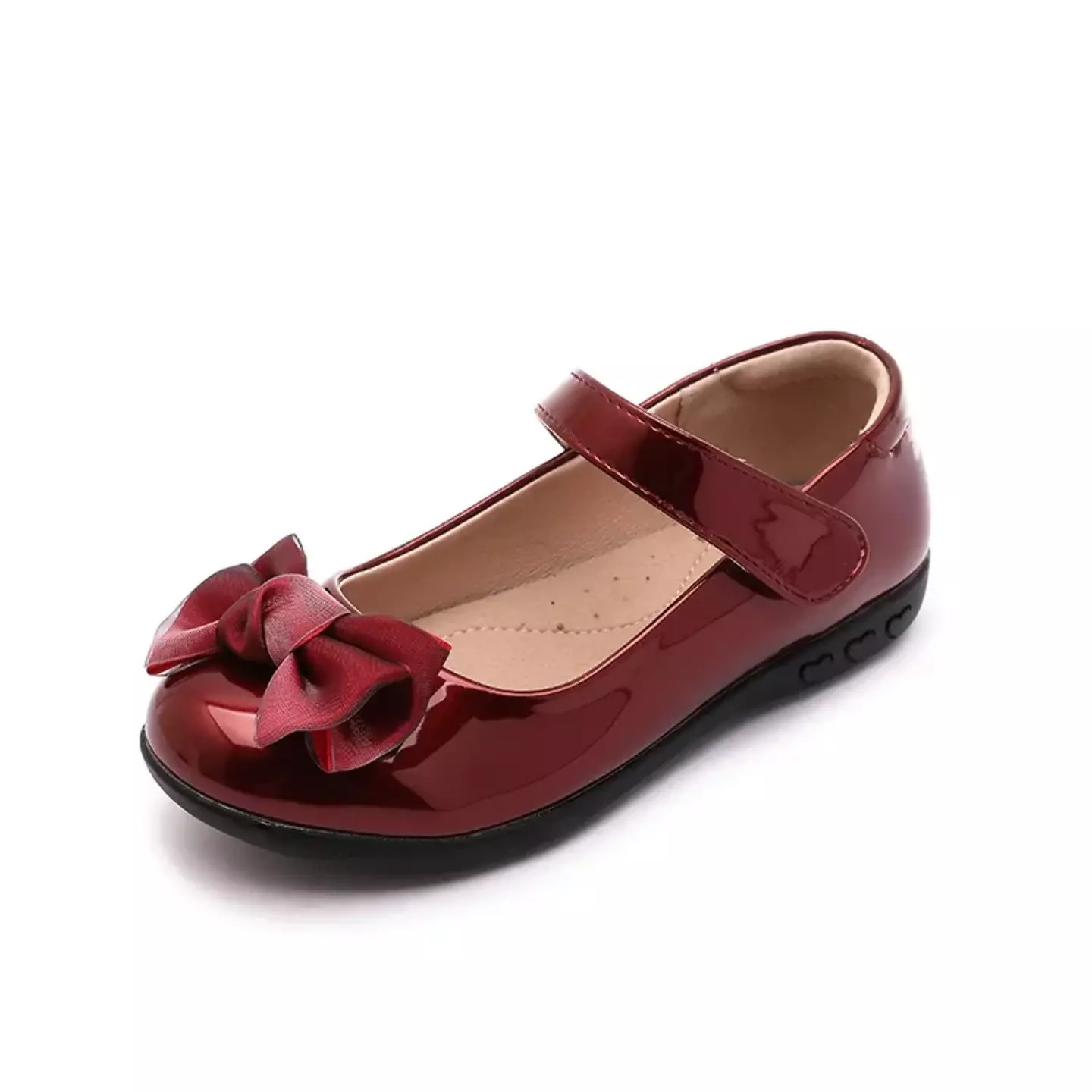 Young Girls & Girls Maroon Heart Edge Loop Bow Dress Shoes | Lucys 12404