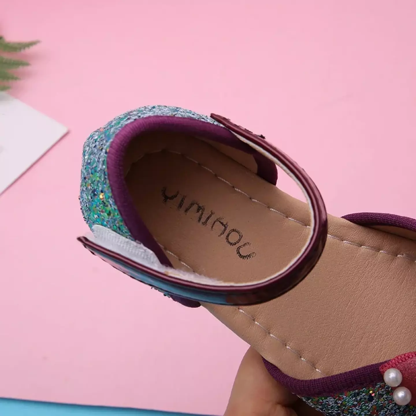 Young Girls & Girls Maroon Paired Pearl Tip Bow Glitter Dress Flats | Lucys 12412
