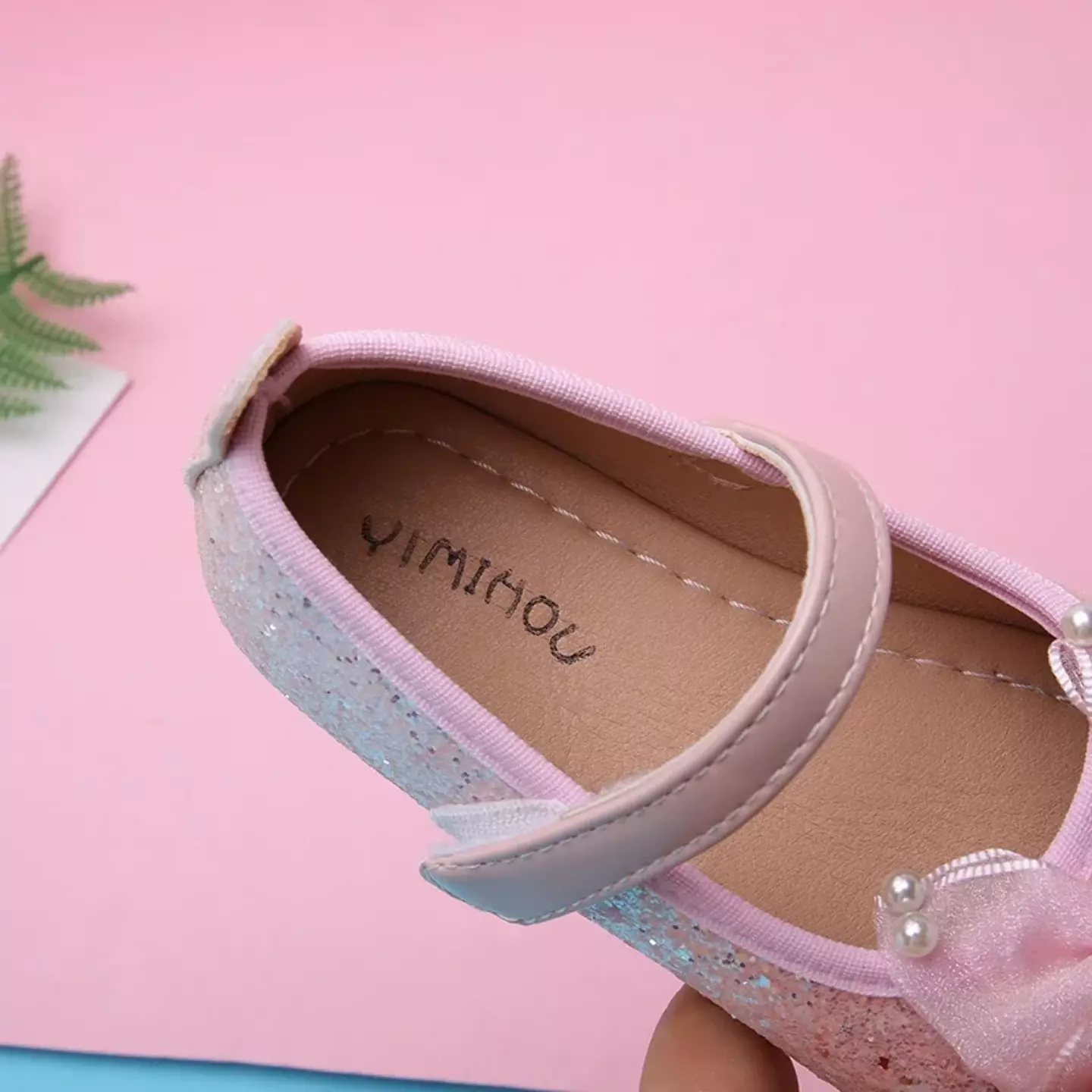 Young Girls & Girls Pink Paired Pearl Tip Bow Glitter Dress Flats | Lucys 12414
