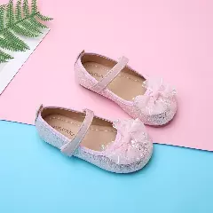Young Girls & Girls Pink Split Side Pearl Bow Mary Jane Flats | Lucys 12426
