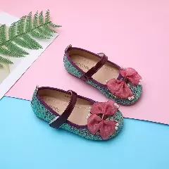 Young Girls & Girls Maroon Split Side Pearl Bow Mary Jane Flats | Lucys 12424