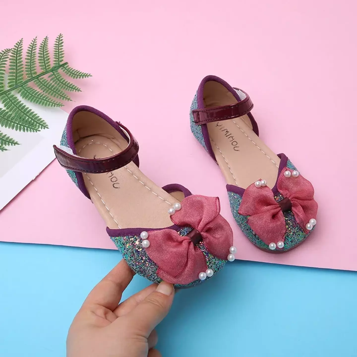 Young Girls & Girls Maroon Split Side Pearl Bow Mary Jane Flats | Lucys 12424