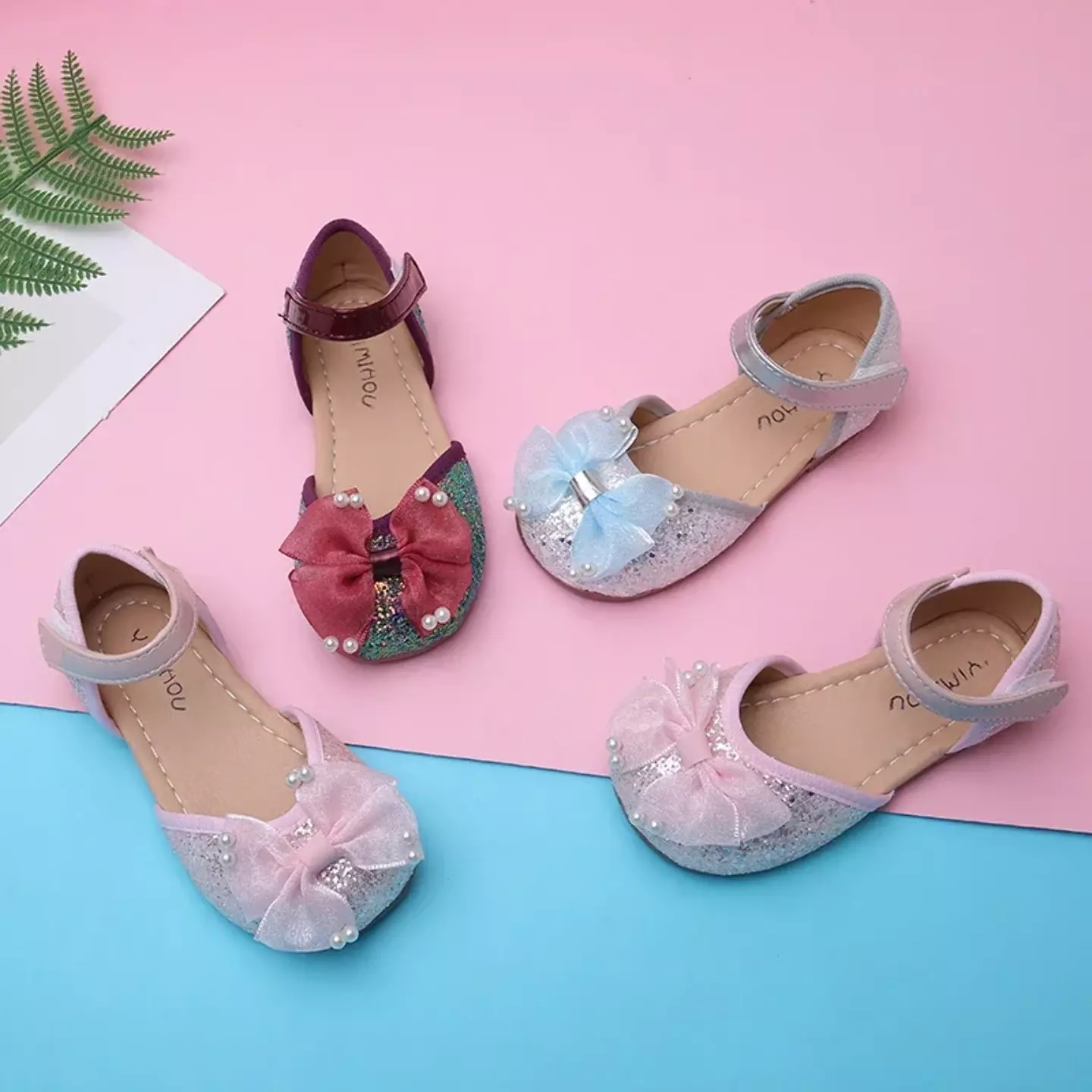 Young Girls & Girls Silver Split Side Pearl Bow Mary Jane Flats | Lucys 12425
