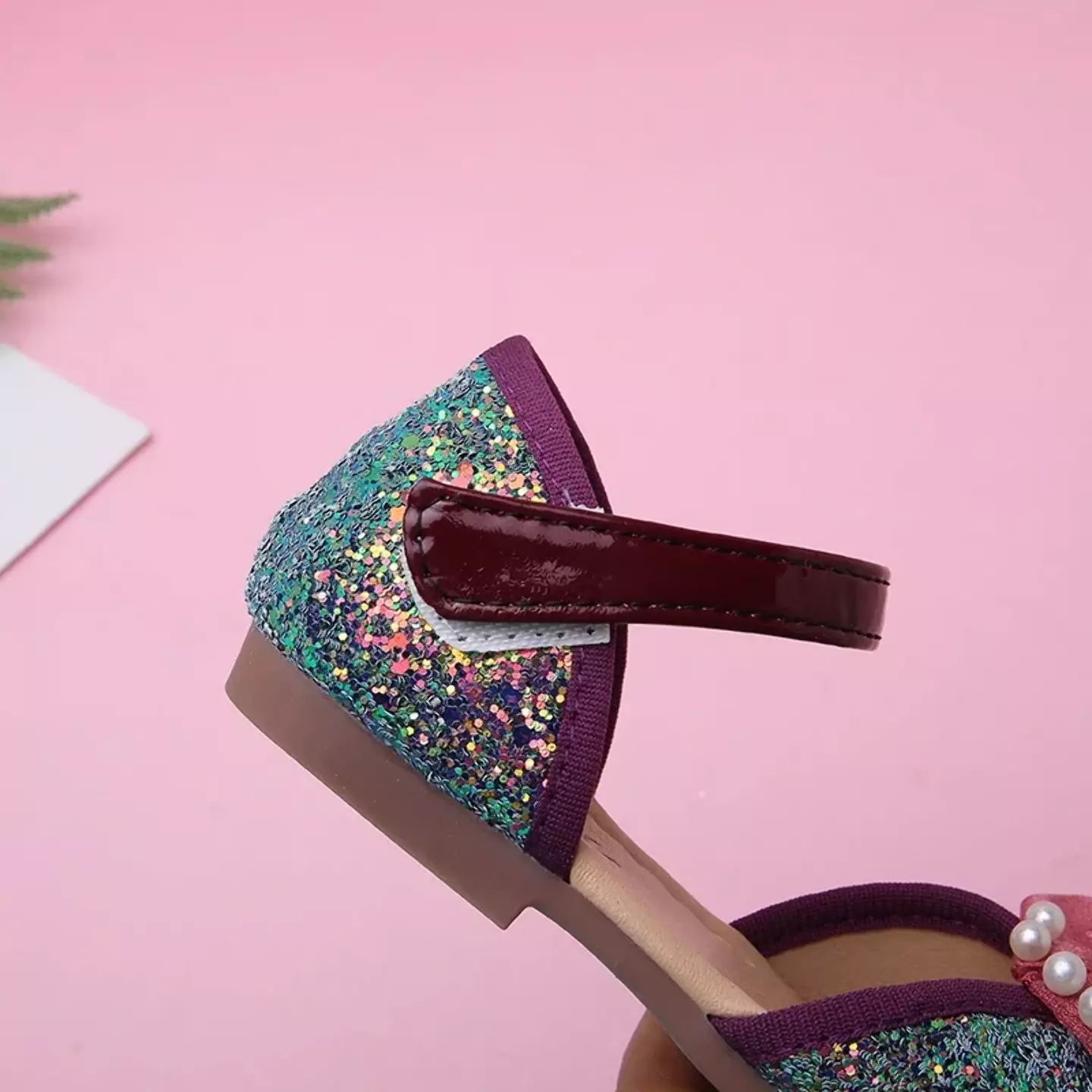 Young Girls & Girls Maroon Split Side Pearl Bow Mary Jane Flats | Lucys 12424