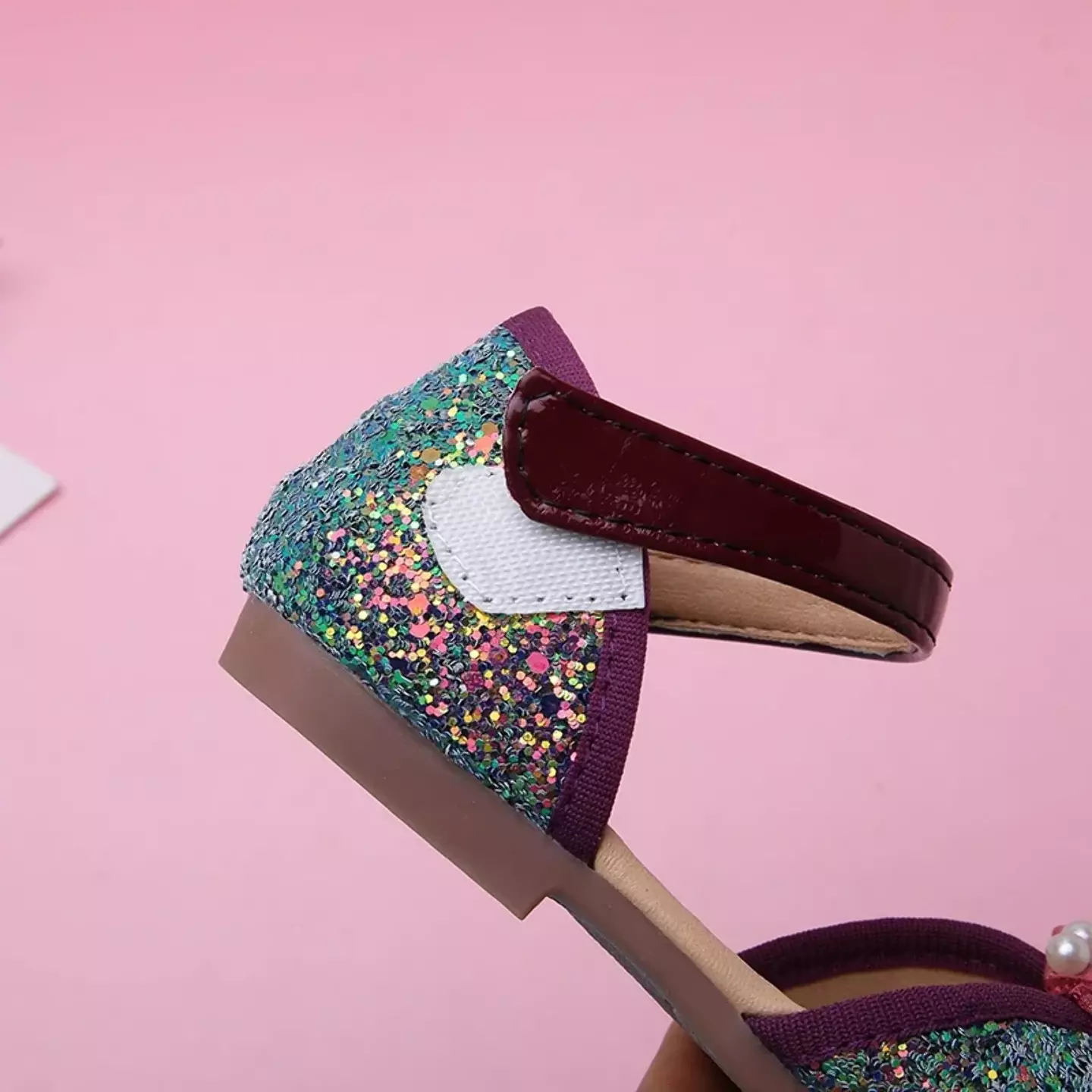 Young Girls & Girls Maroon Split Side Pearl Bow Mary Jane Flats | Lucys 12424