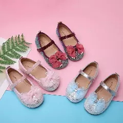 Young Girls & Girls Silver Split Side Pearl Bow Mary Jane Flats | Lucys 12425