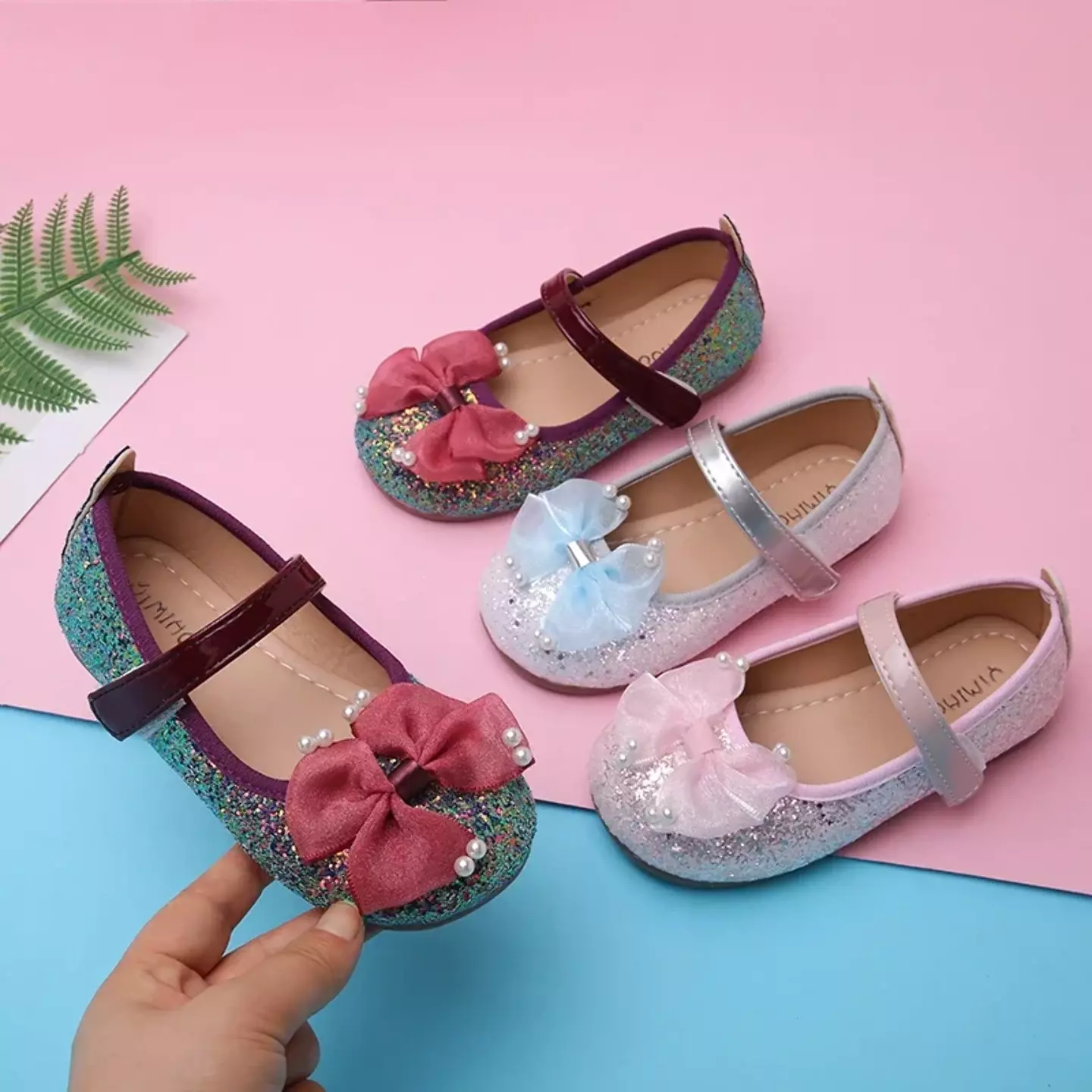 Young Girls & Girls Silver Split Side Pearl Bow Mary Jane Flats | Lucys 12425