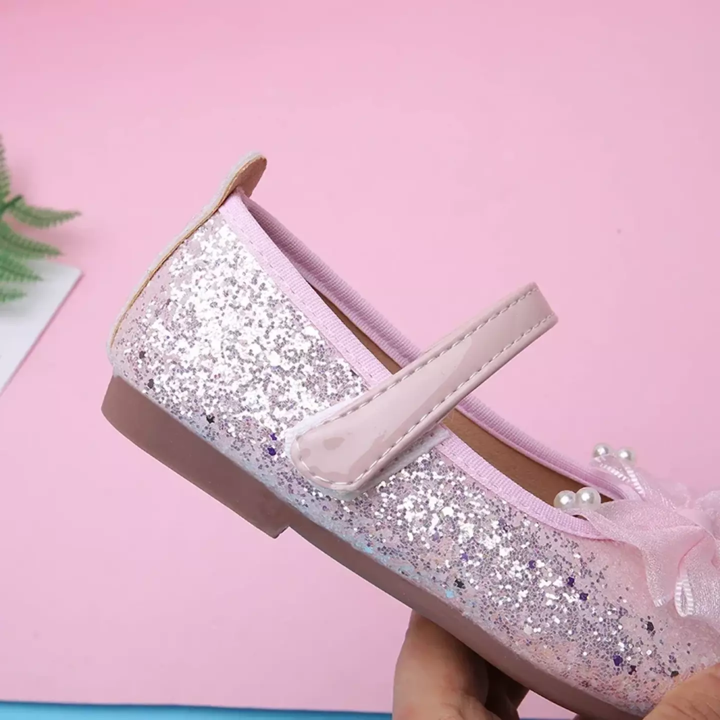 Young Girls & Girls Pink Split Side Pearl Bow Mary Jane Flats | Lucys 12426