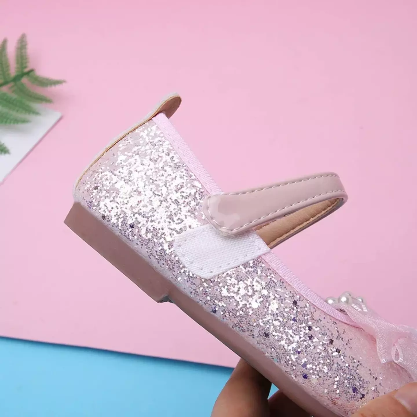 Young Girls & Girls Pink Split Side Pearl Bow Mary Jane Flats | Lucys 12426
