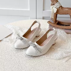 Young Girls & Girls Ivory Interlinked Oval Bow Slingback Dress Shoes | Lucys 12437