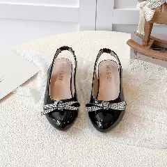 Young Girls & Girls Black Interlinked Oval Bow Slingback Dress Shoes | Lucys 12438