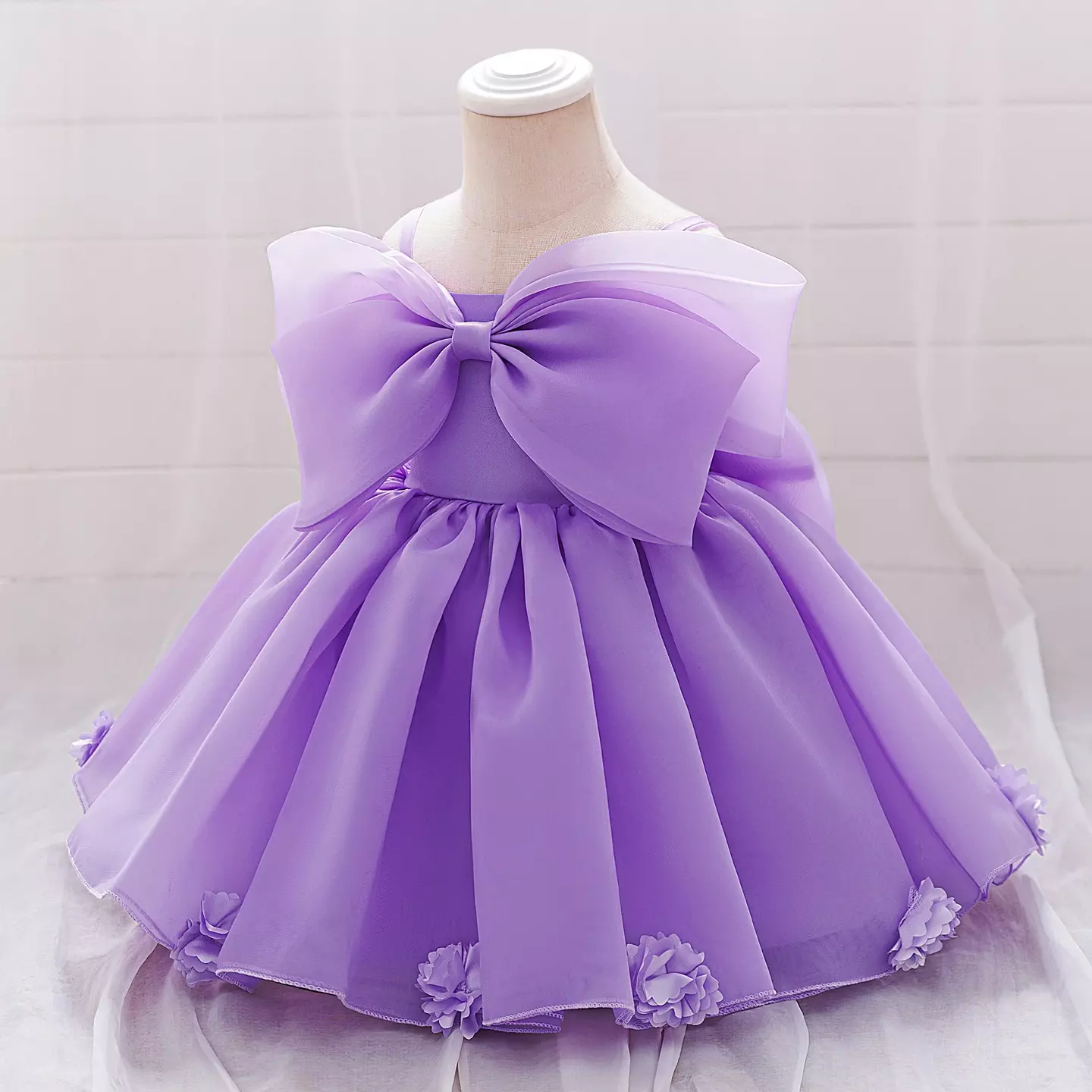 Samantha II Lavender Organza Bow Baby Party Dress with Flower Hem