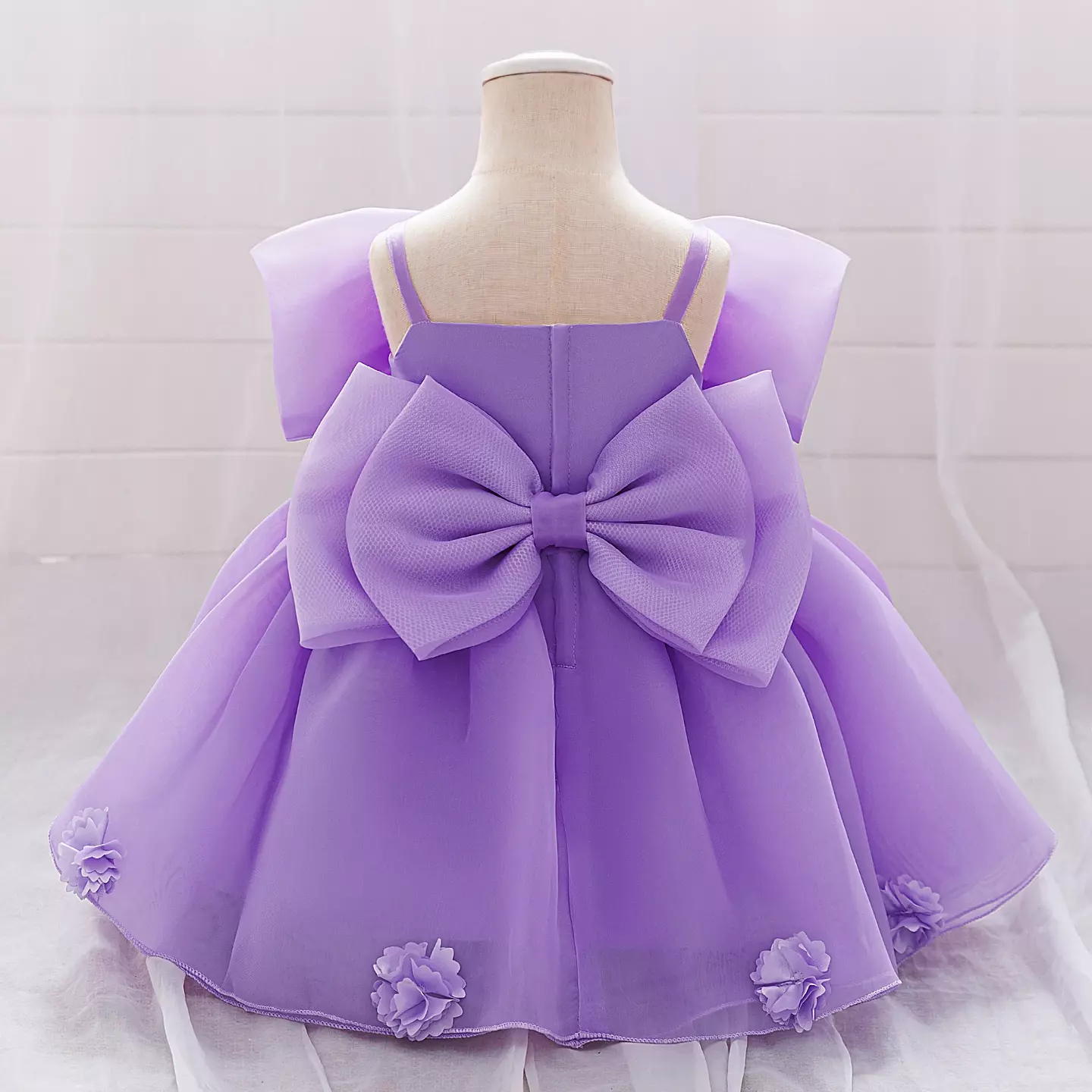 Samantha II Lavender Organza Bow Baby Party Dress with Flower Hem