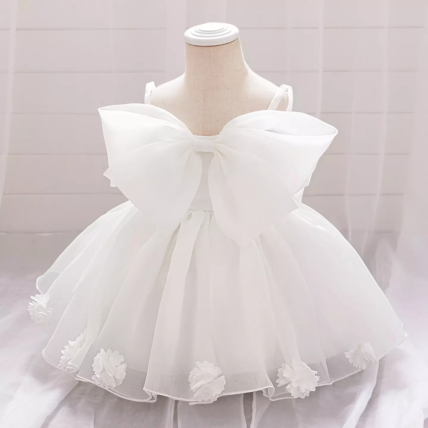 Samantha II White Organza Bow Baby Christening & Party Dress