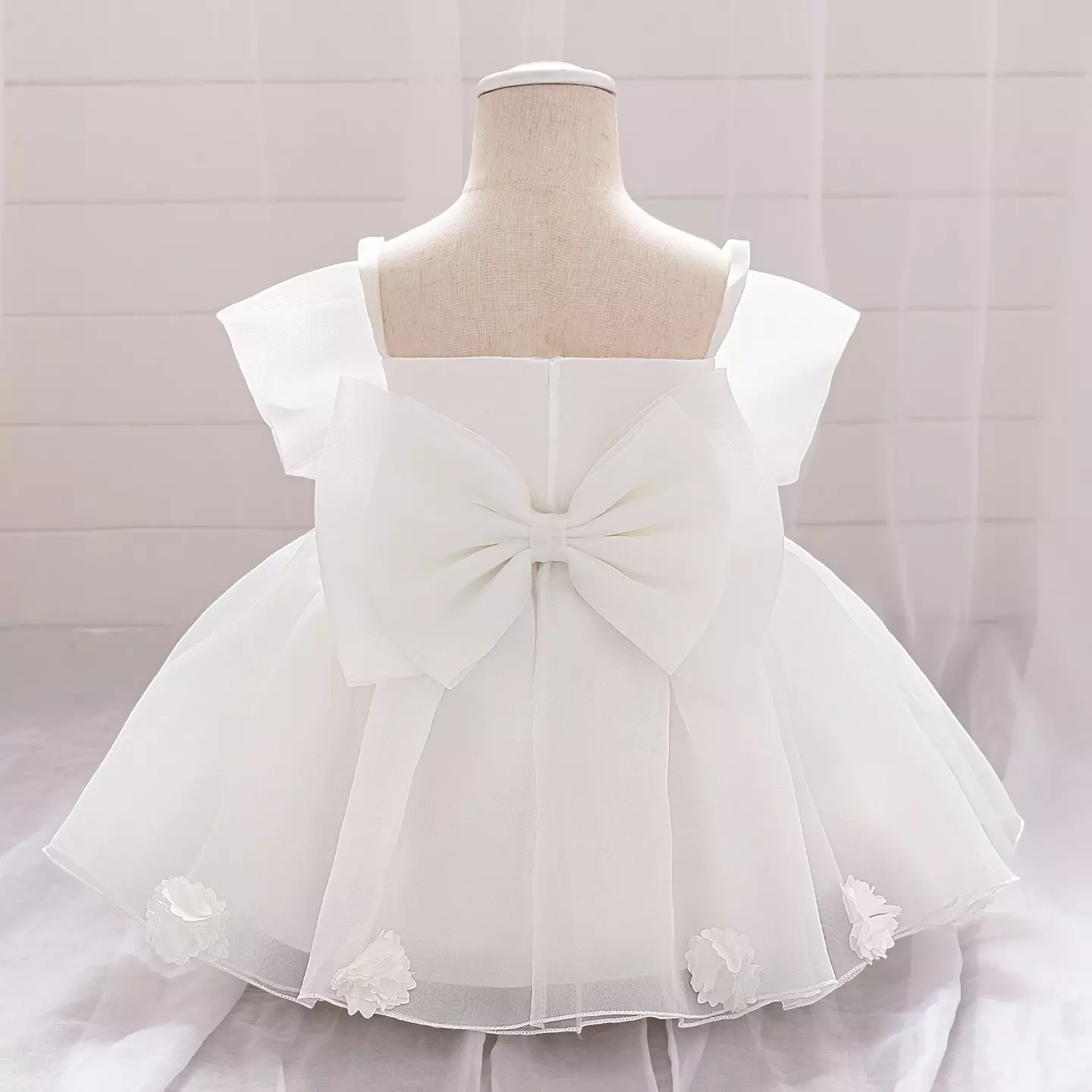 Samantha II White Organza Bow Baby Christening & Party Dress