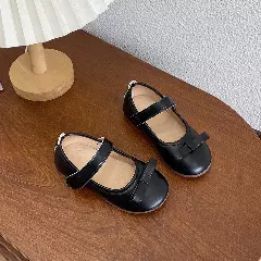 Baby, Toddler & Young Girls Black Flat Bar Bow Round Toe Mary Jane Shoes | Lucys 12449
