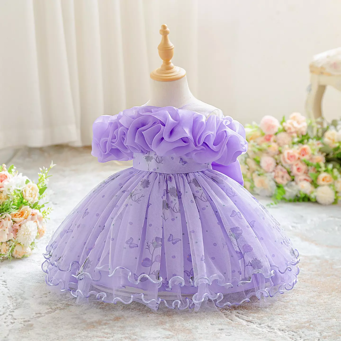 Sophie IV Lavender Organza Ruffle Baby Party Dress with Butterfly Tulle