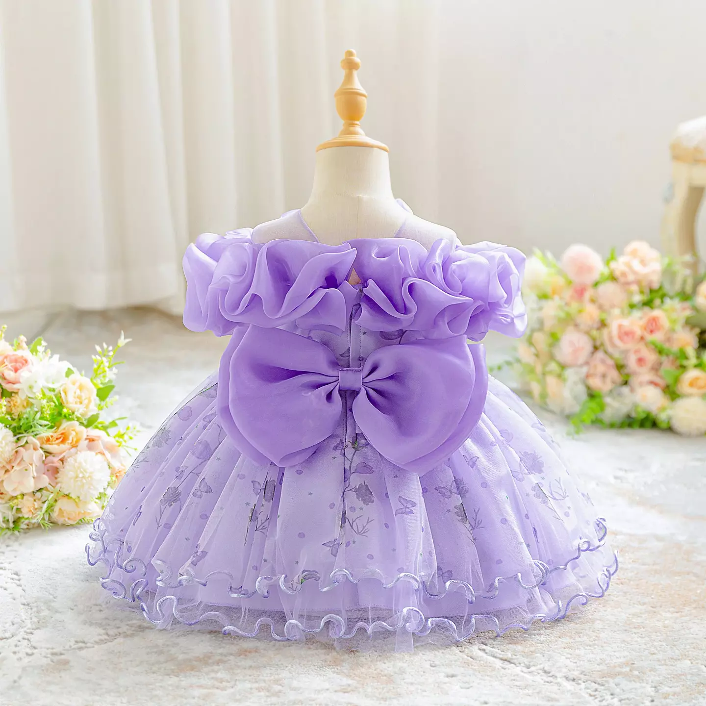 Sophie IV Lavender Organza Ruffle Baby Party Dress with Butterfly Tulle