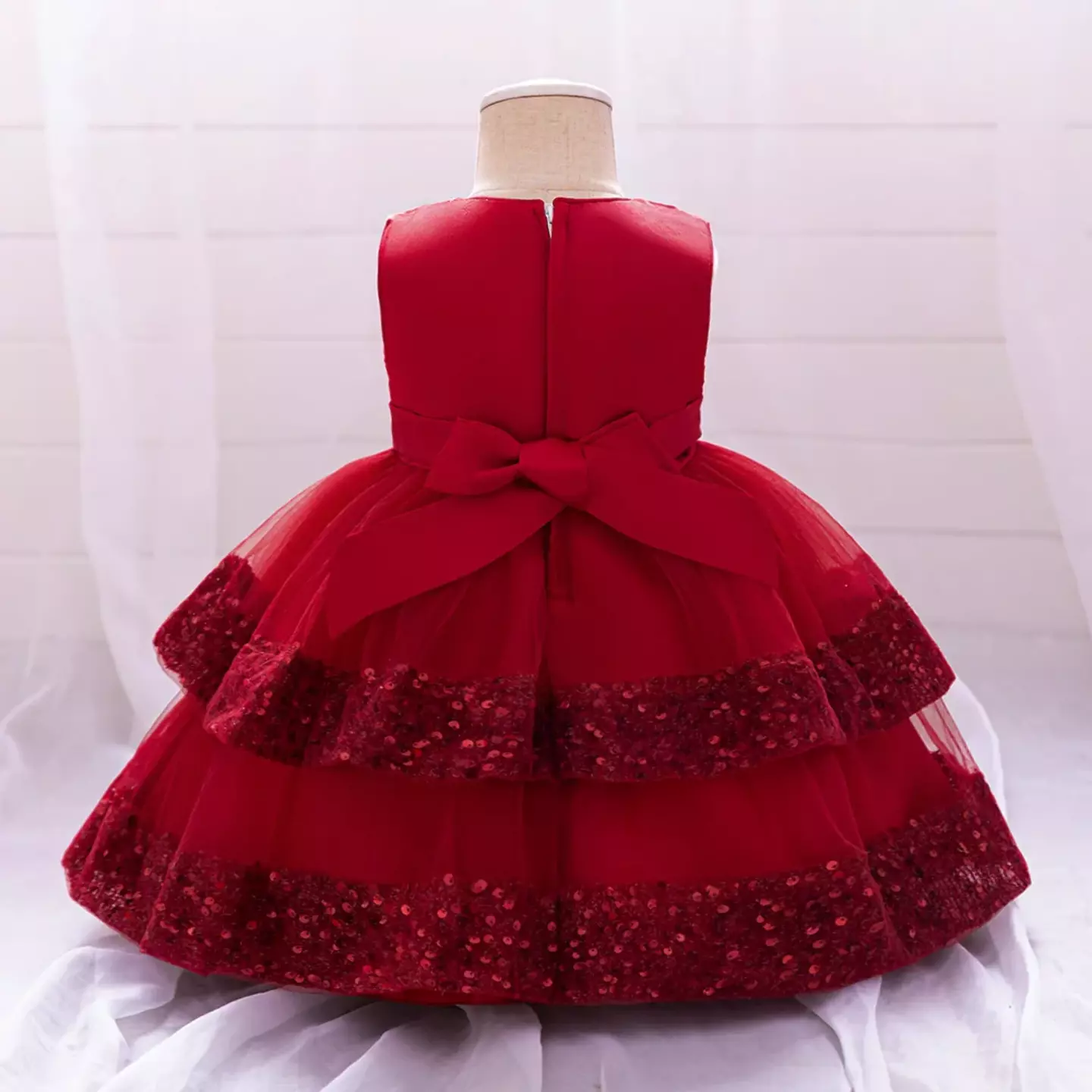 Lindsey Maroon Sequin Bow Tiered Tulle Baby Girls Party Dress | Lucys