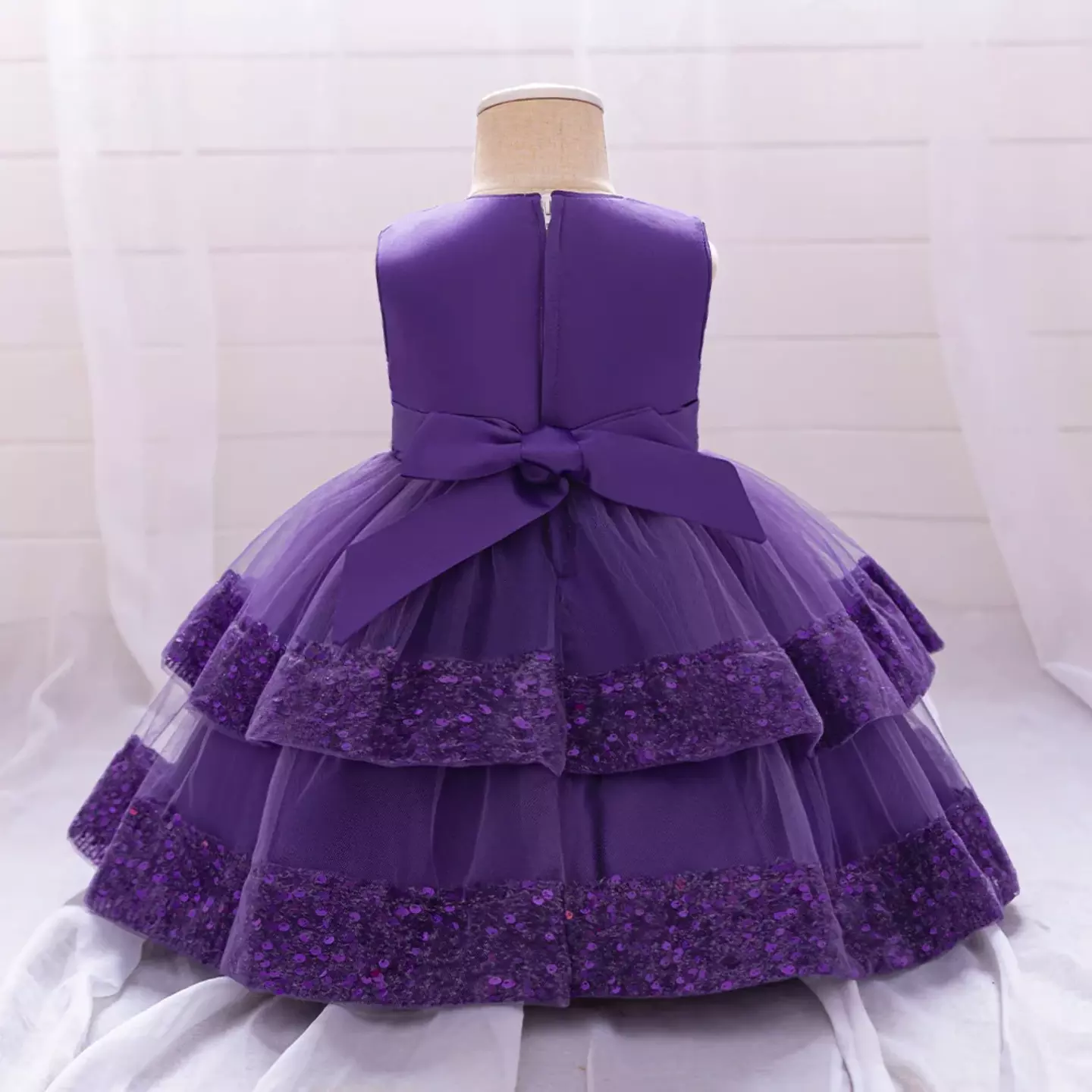 Lindsey Purple Sequin Bow Tiered Tulle Baby Girls Party Dress | Lucys