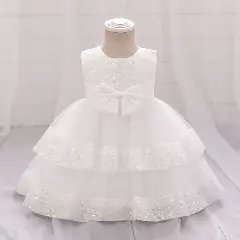 Lindsey White Sequin Bow Tiered Tulle Baby Girls Party Dress | Lucys
