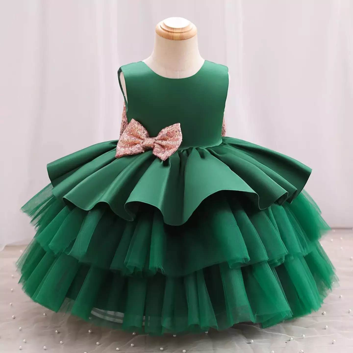 Amity Forest Green Tiered Tulle Party Dress for Girls