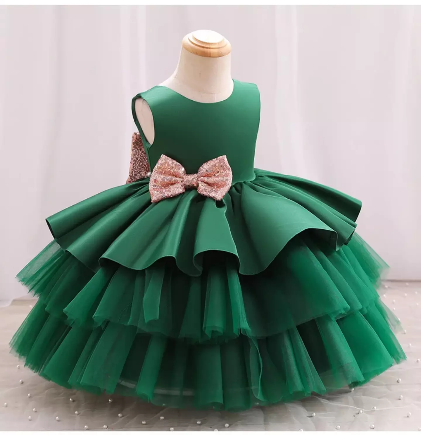 Amity Forest Green Tiered Tulle Party Dress for Girls