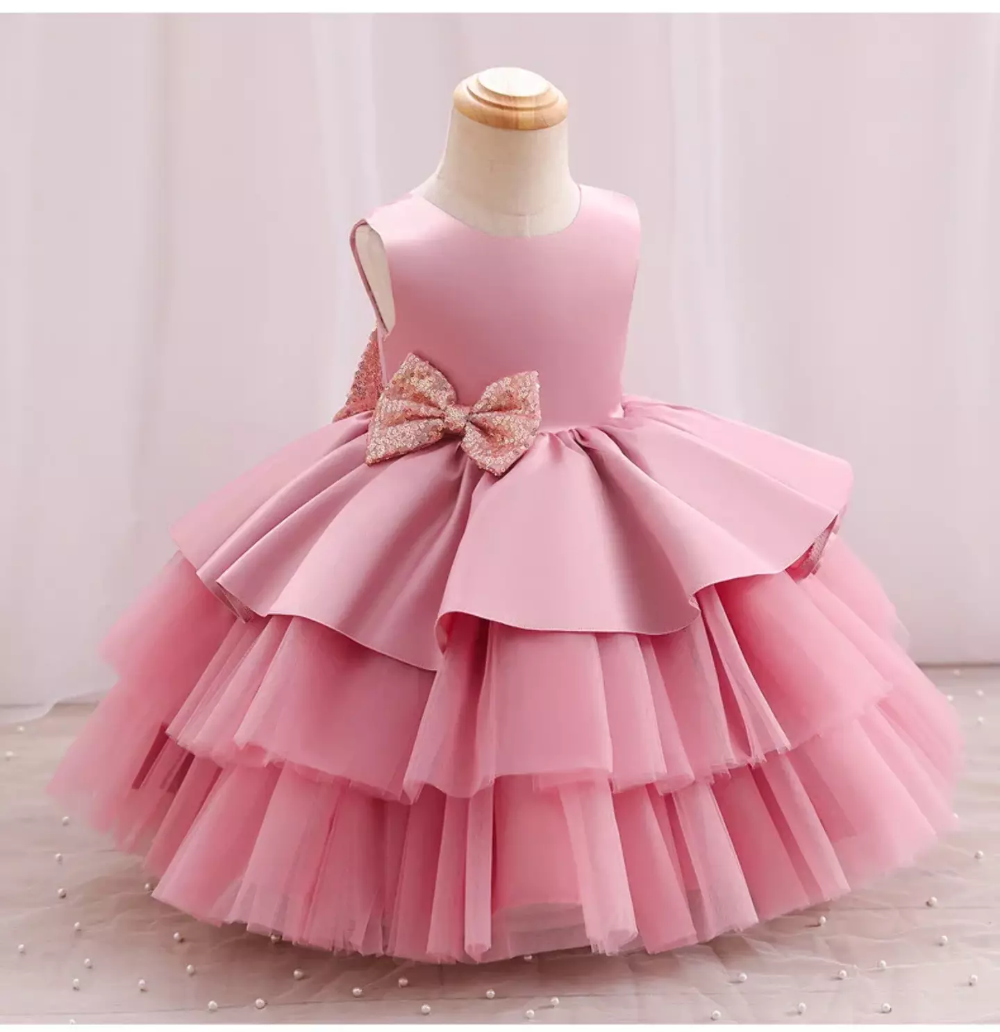 Amity Dusty Pink Satin Bodice Tiered Tulle Dress for Girls
