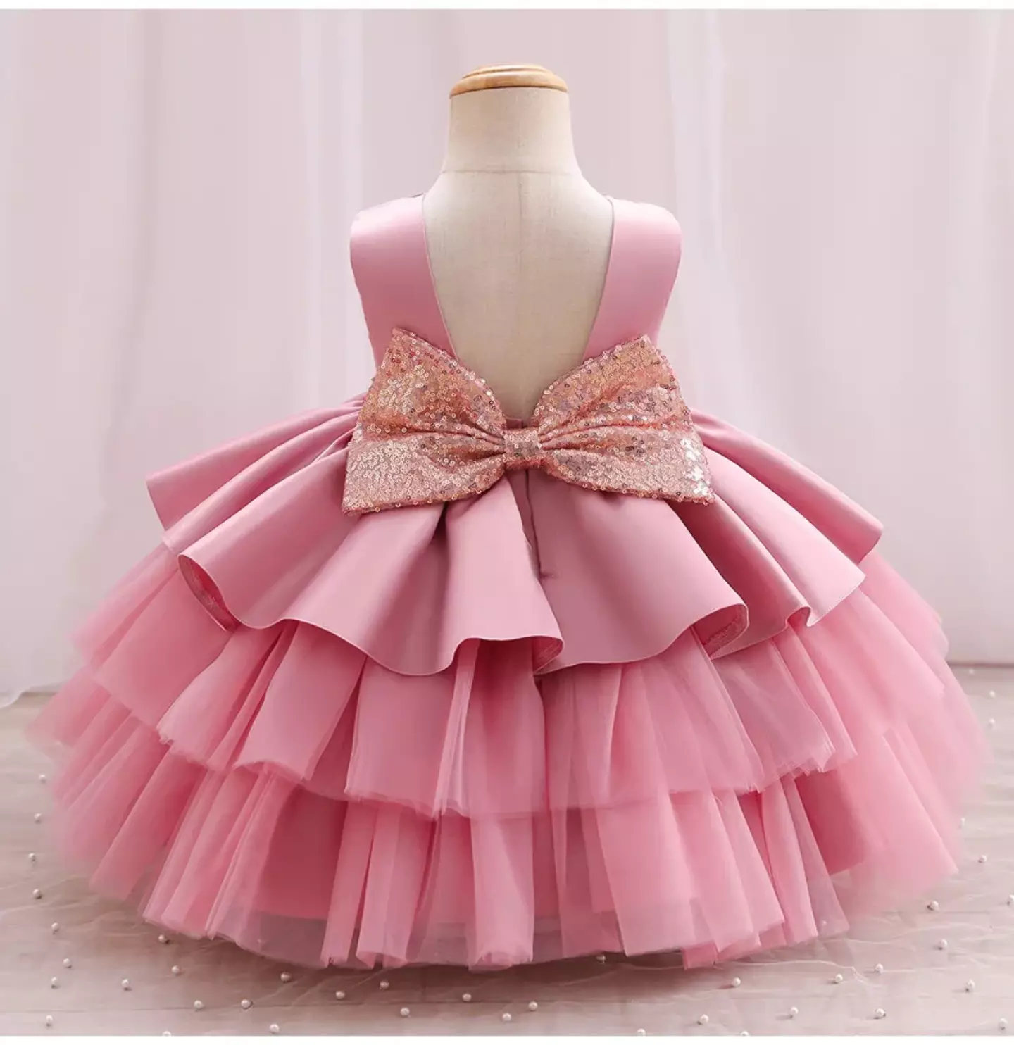 Amity Dusty Pink Satin Bodice Tiered Tulle Dress for Girls