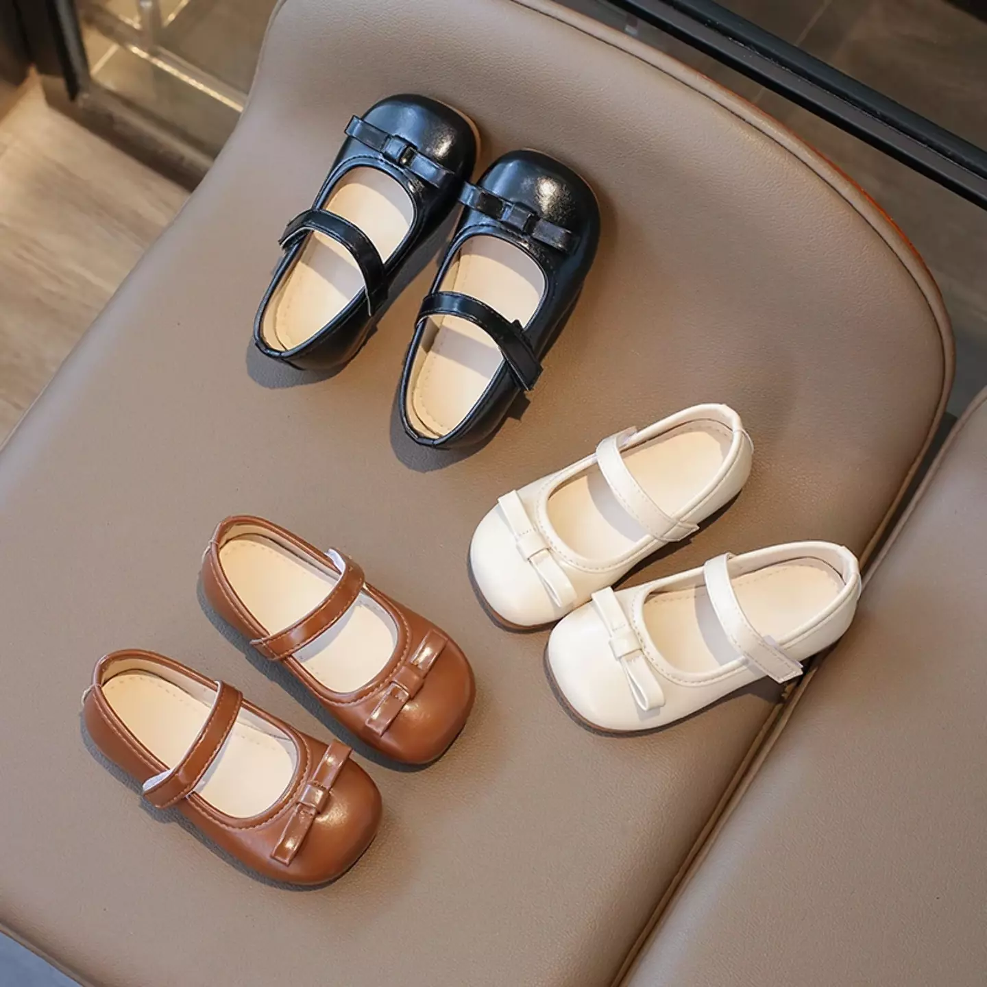 Baby, Toddler & Young Girls Black Short Fold Bow Mary Jane Flats | Lucys 12458