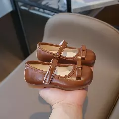 Baby, Toddler & Young Girls Brown Short Fold Bow Mary Jane Flats | Lucys 12457
