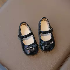 Baby, Toddler & Young Girls Black Short Fold Bow Mary Jane Flats | Lucys 12458